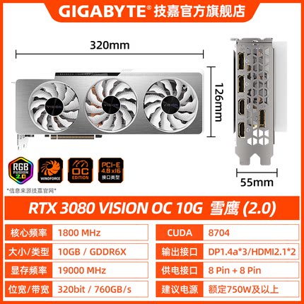 RTX3080 VISION OC 10G 2.0【雪鹰】